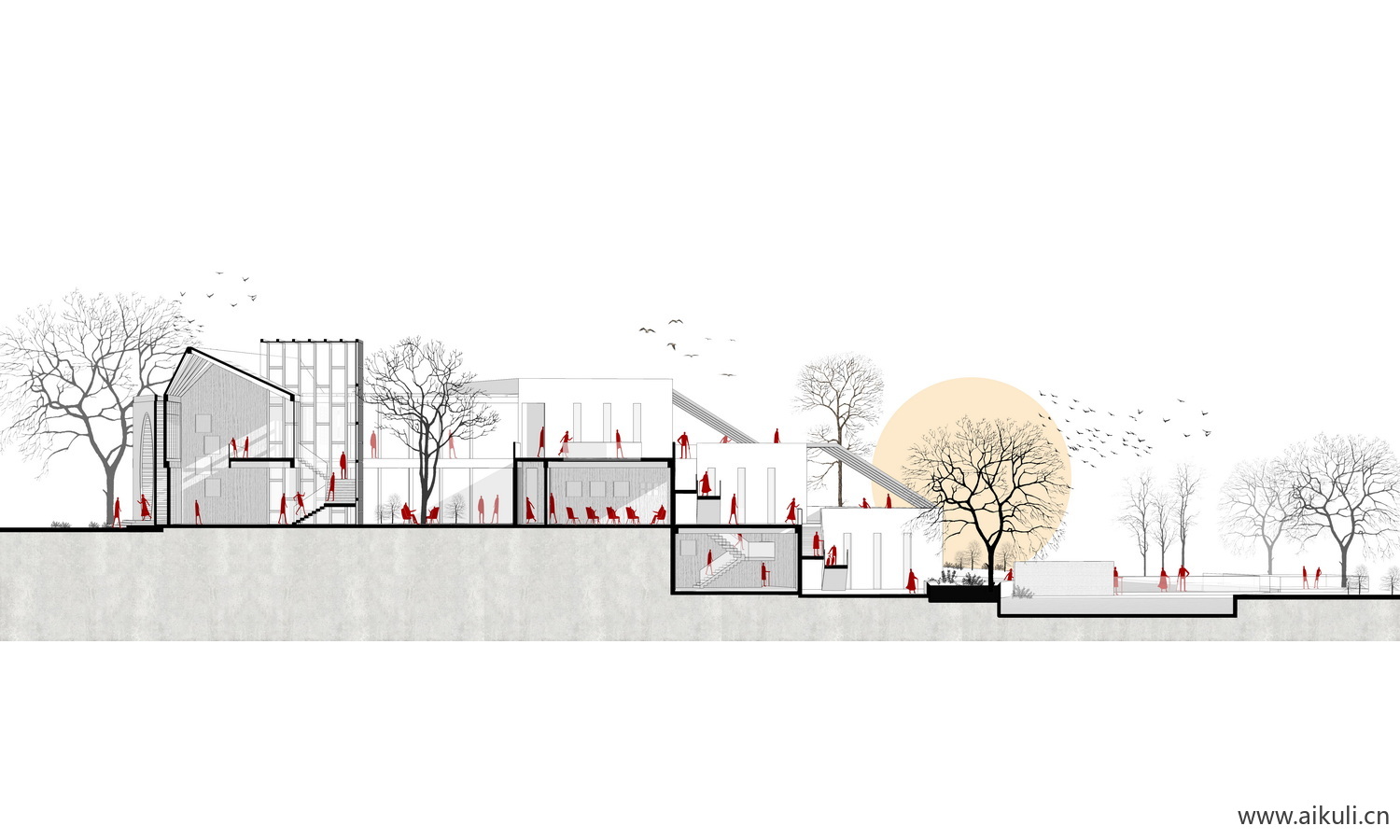 爆炸分层轴侧建筑景观空间P插画风ps展板素材