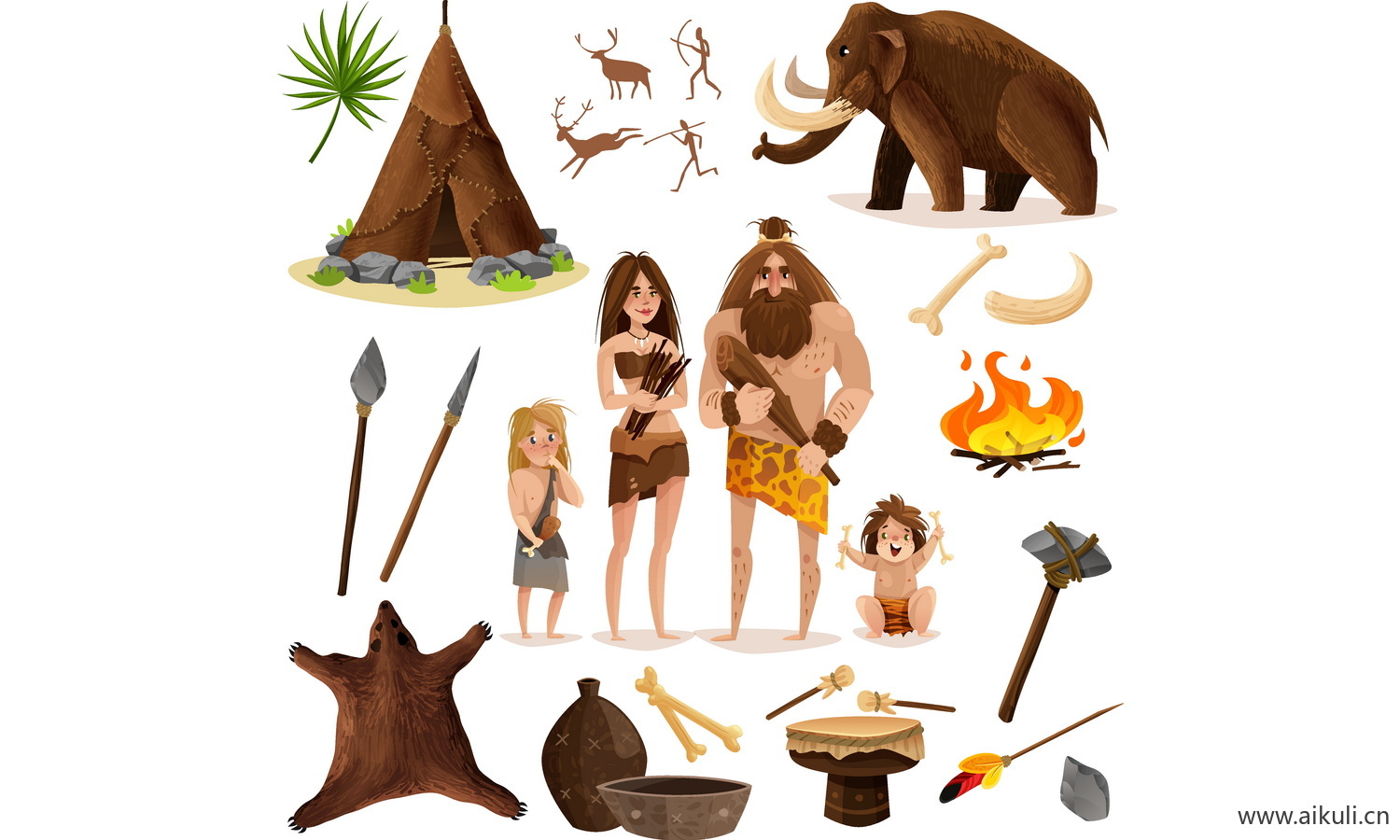 原始人山顶洞人猿人石器时代插画场景图片EPS矢量
