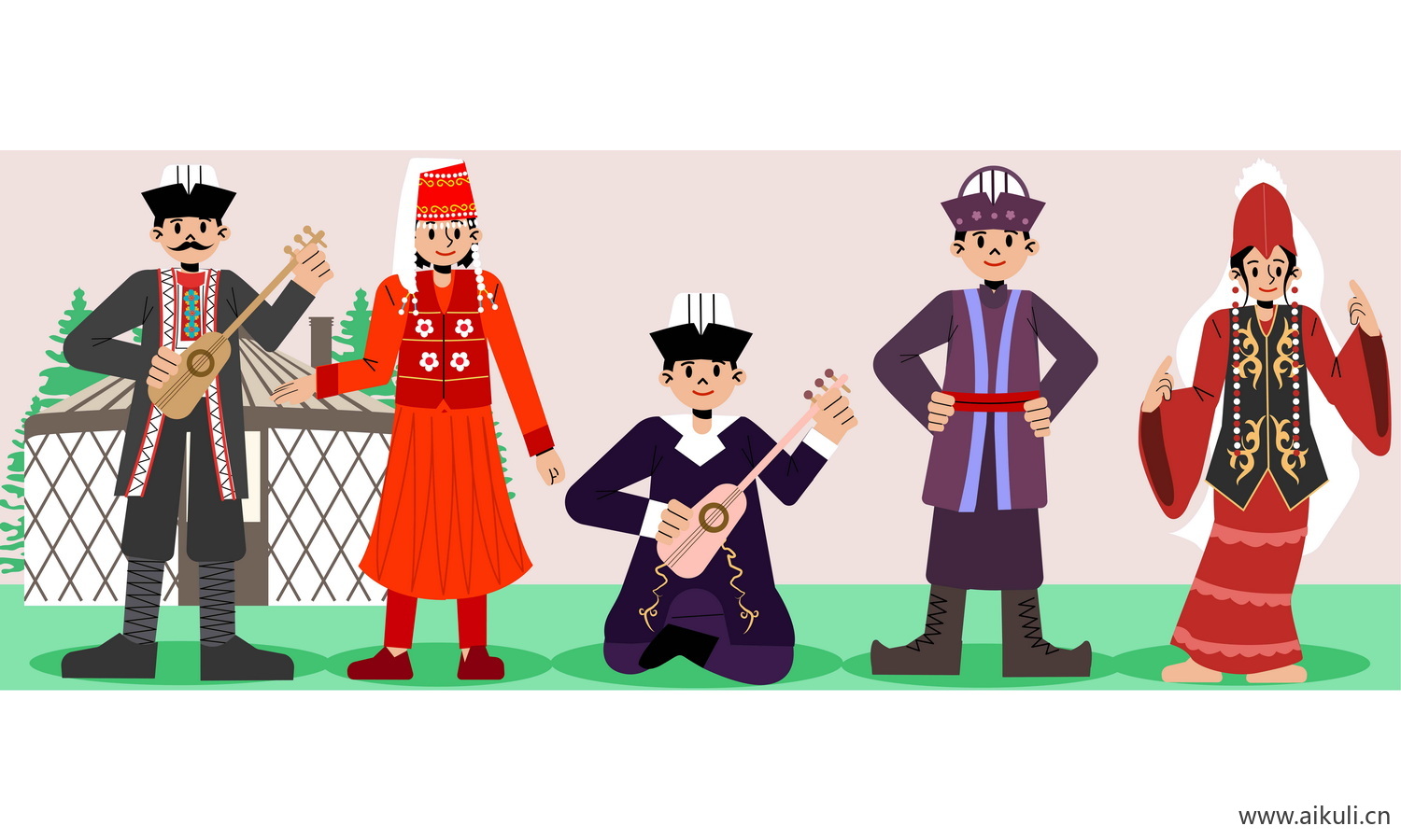 柯尔克孜族-五十六个民族人物AI矢量素材