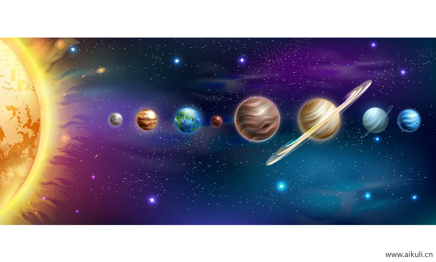 EPS矢量太阳系行星示意图星球知识科普图卡通插画场景