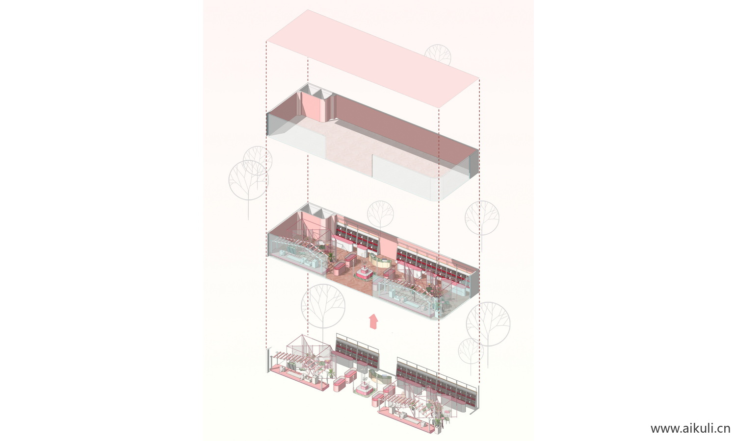 psD展板 爆炸分层轴侧建筑景观空间插画风素材
