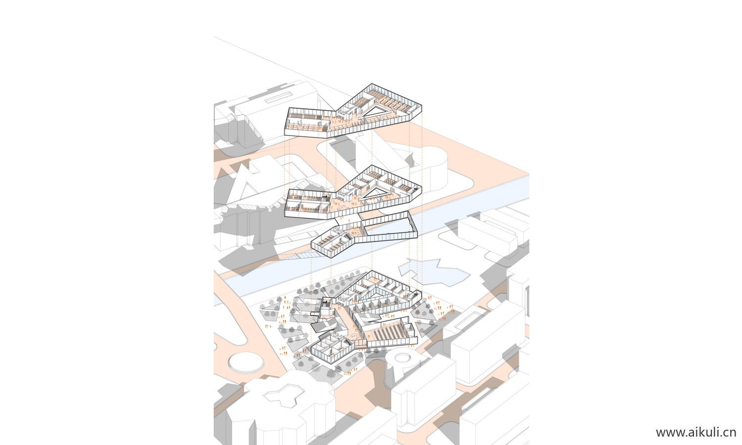 爆炸分层轴侧建筑景观空间插画风素材
