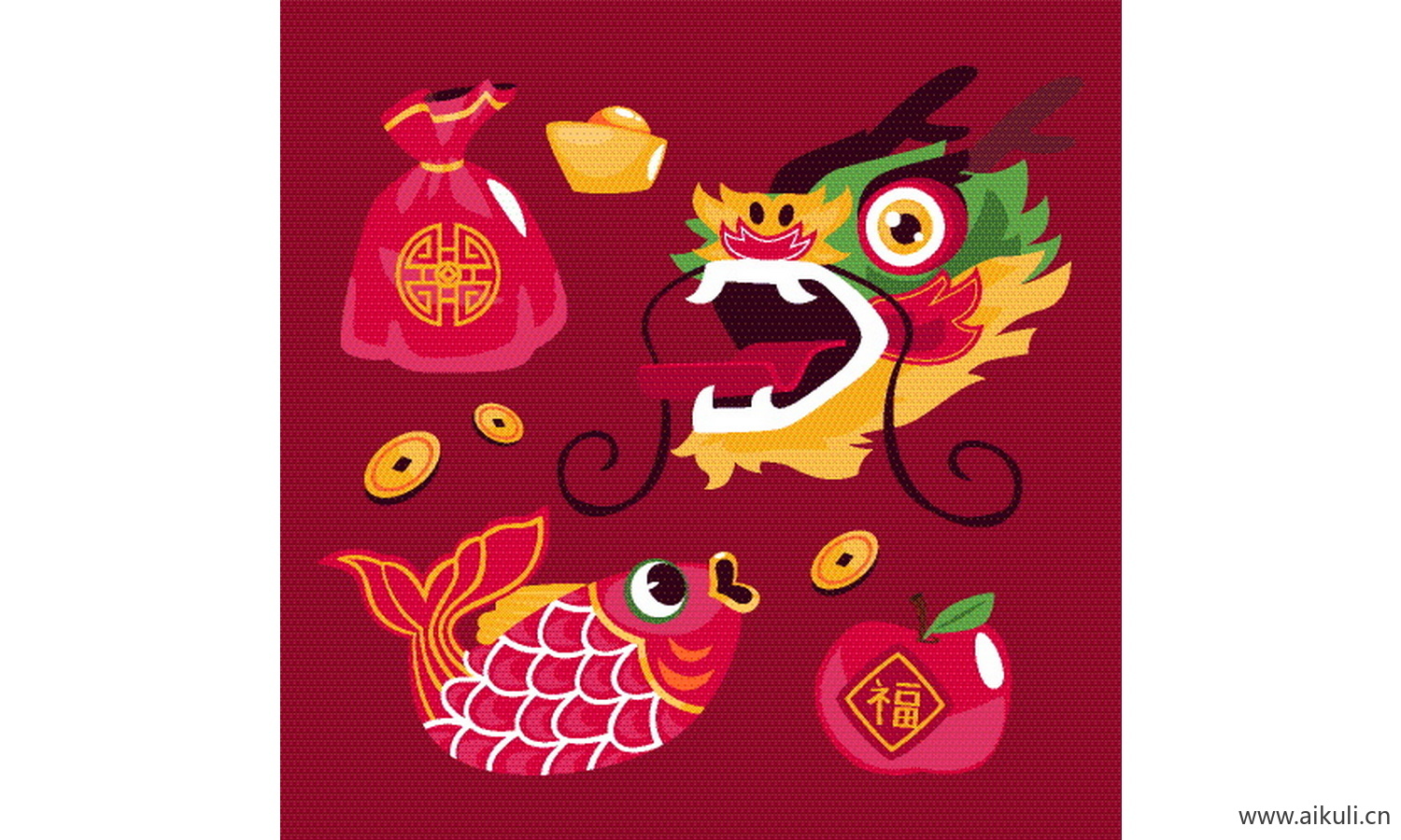 舞龙舞狮传统庆典民俗元素插画EPS矢量