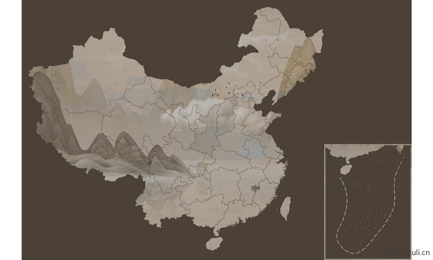 中国图案地图素材PSD格式