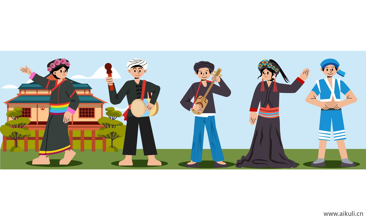 布朗族-五十六个民族人物AI矢量素材