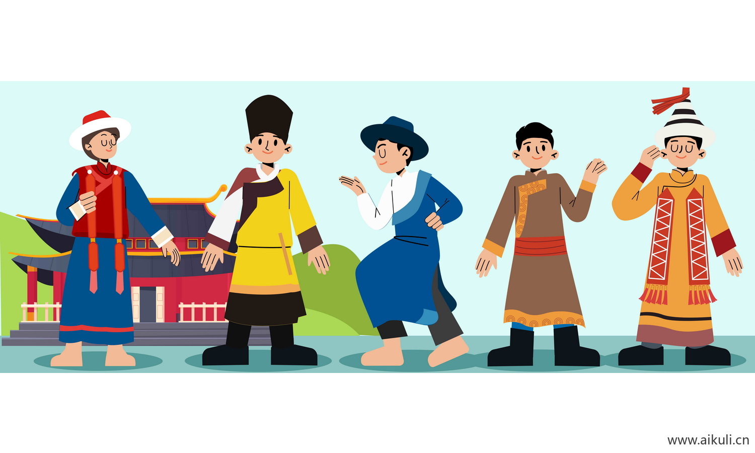 裕固族-五十六个民族人物AI矢量素材