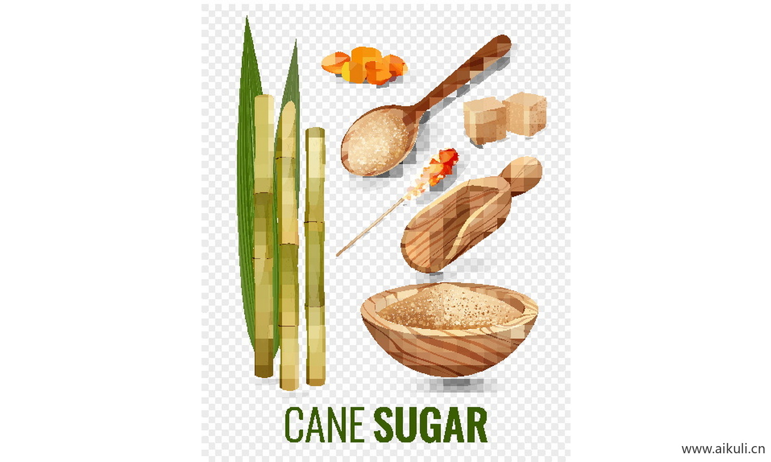 甘蔗榨汁饮料蔗糖方糖甘蔗叶子I手绘卡通插画图片EPS矢量