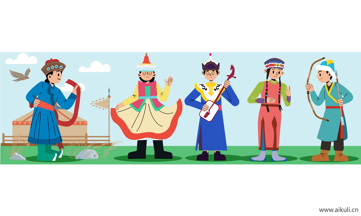 蒙古族-五十六个民族人物AI矢量素材