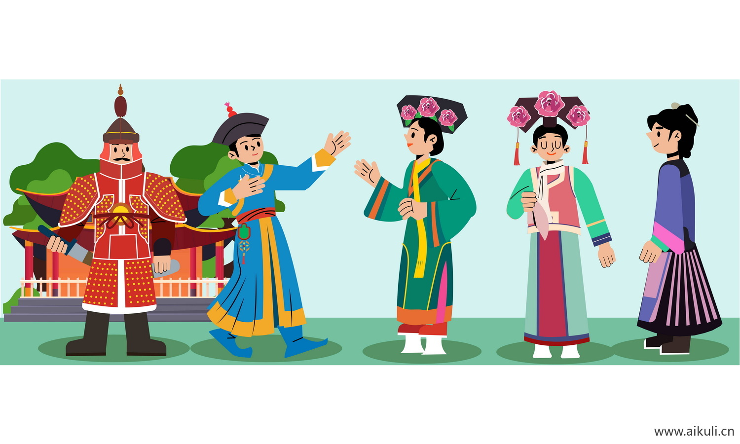 满族-五十六个民族人物AI矢量素材