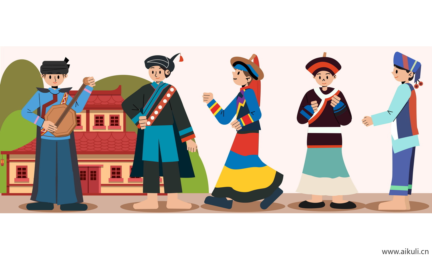 彝族-五十六个民族人物AI矢量素材