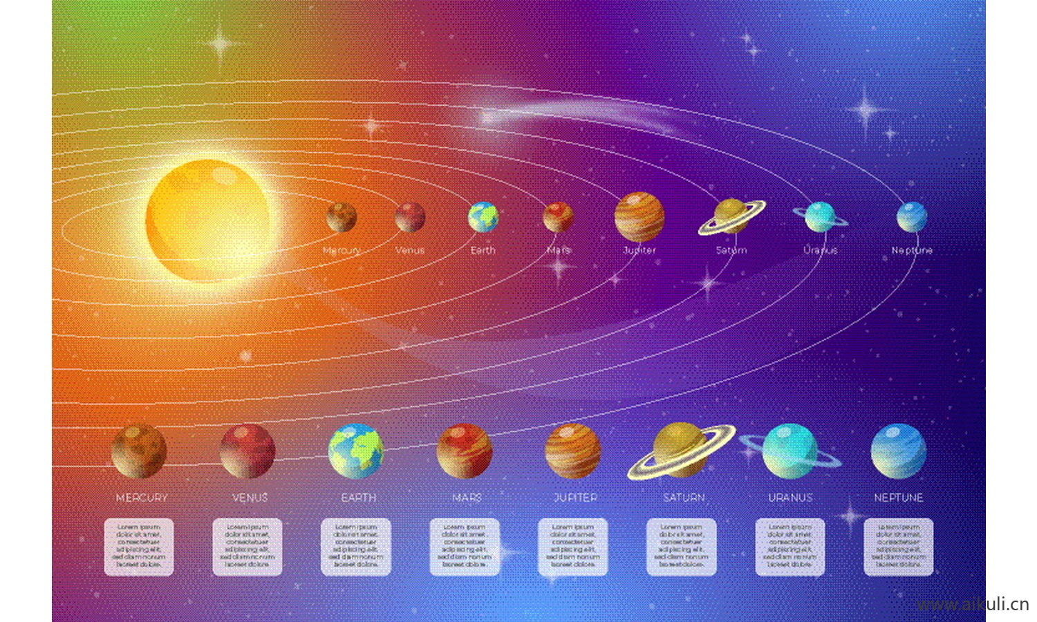 太阳系行星示意图星球知识科普图-场景EPS矢量