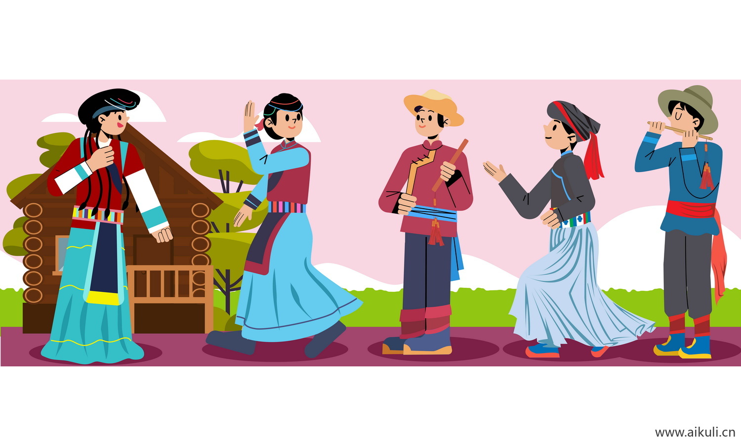 普米族-五十六个民族人物AI矢量素材