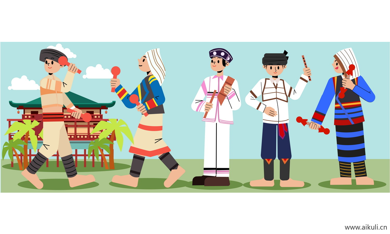 基诺族-五十六个民族人物AI矢量素材