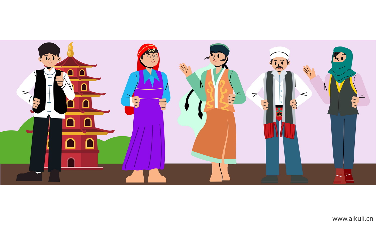 撒拉族-五十六个民族人物AI矢量素材