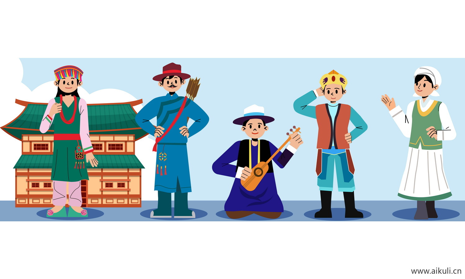 锡伯族-五十六个民族人物AI矢量素材