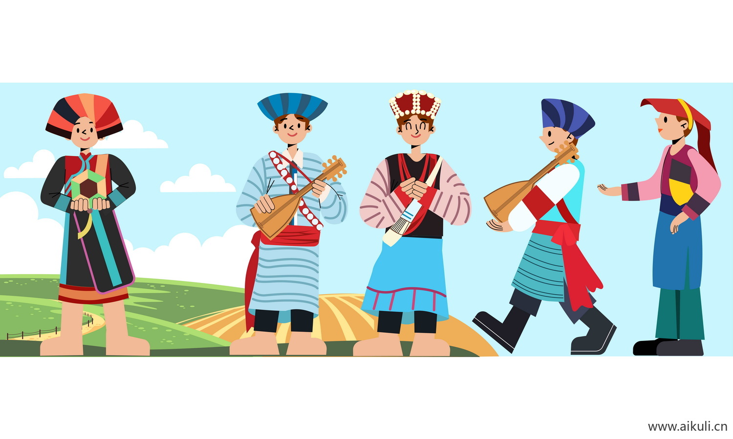 傈僳族-五十六个民族人物AI矢量素材