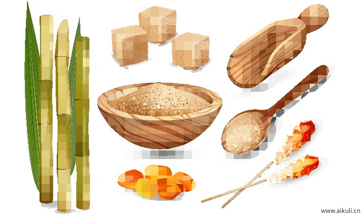 甘蔗榨汁饮料蔗糖方糖甘蔗手绘卡通插画图片EPS矢量
