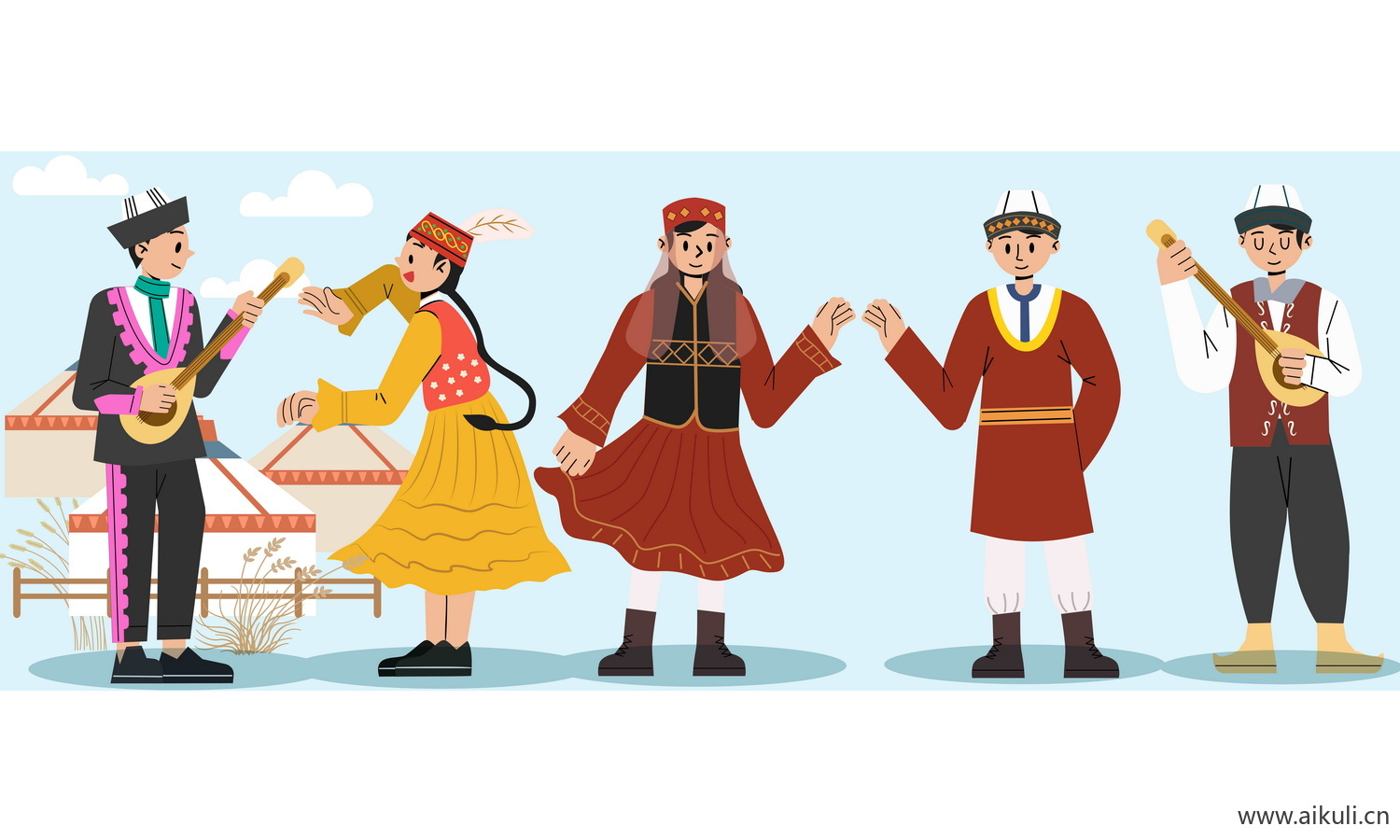 哈萨克族-五十六个民族人物AI矢量素材