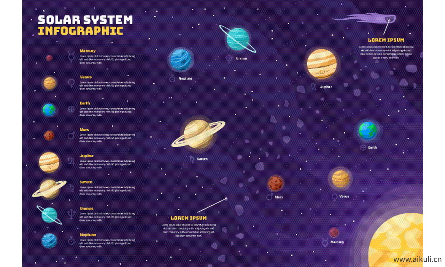 太阳系行星示意图-星球知识科普图卡通插画场景EPS矢量
