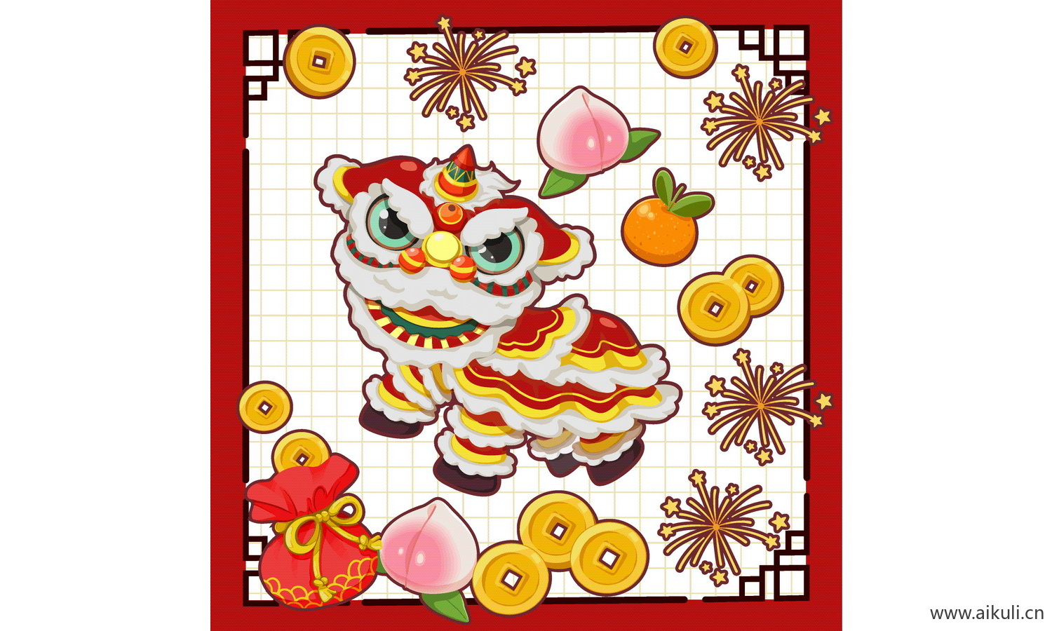 舞龙舞狮-新年春节传统庆典民俗元素插画EPS矢量