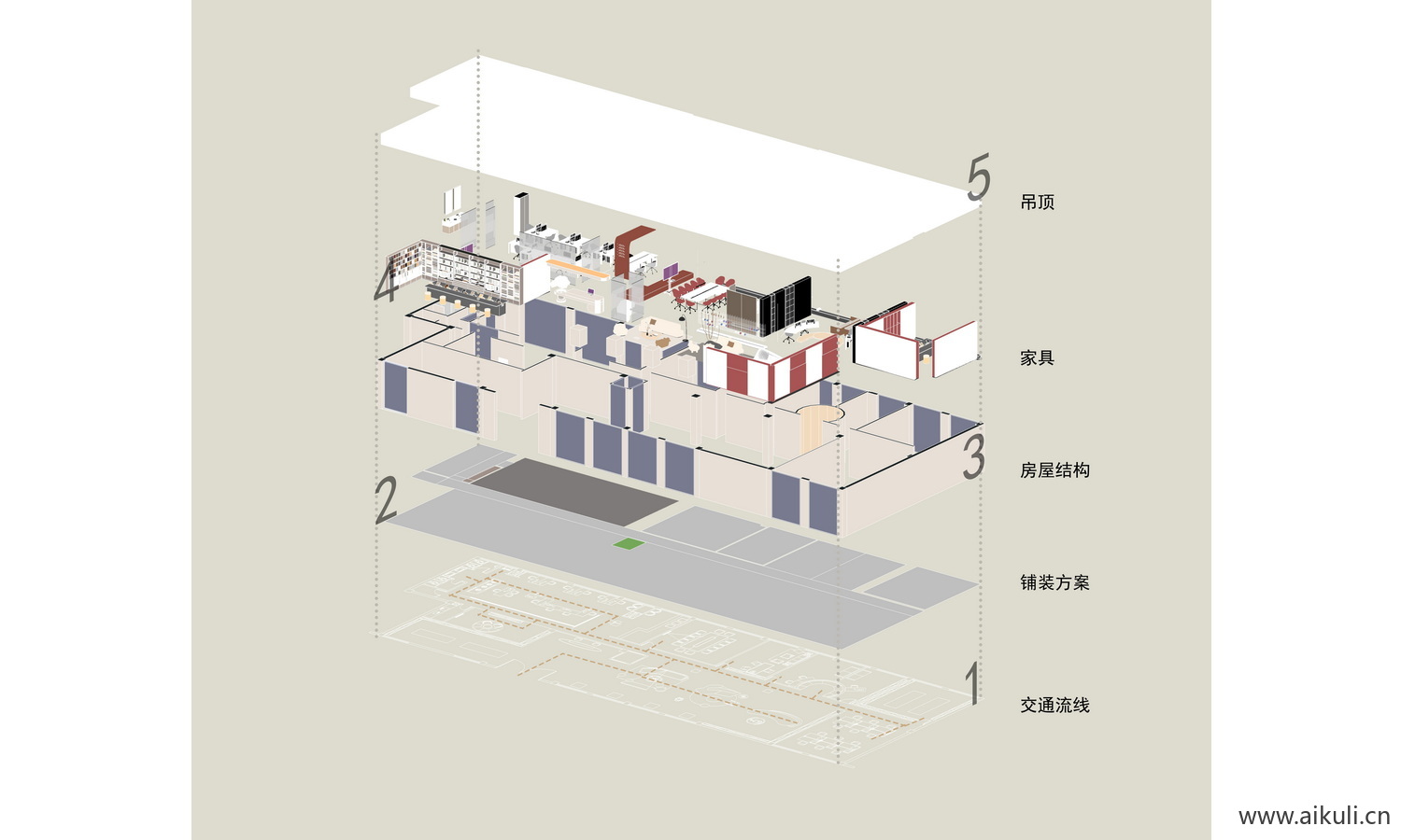 爆炸分层轴侧建筑 景观空间插画风ps展板素材