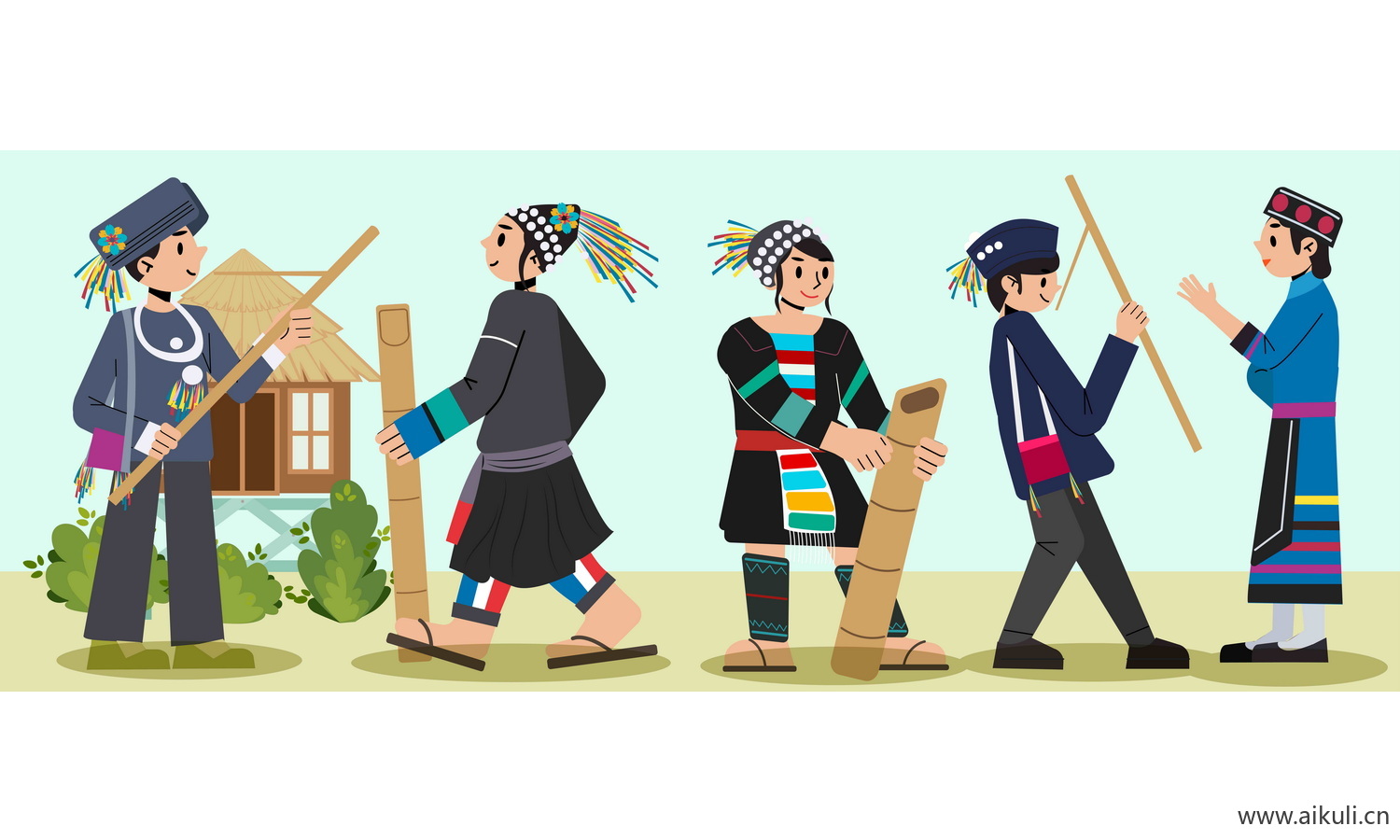 哈尼族-五十六个民族人物AI矢量素材