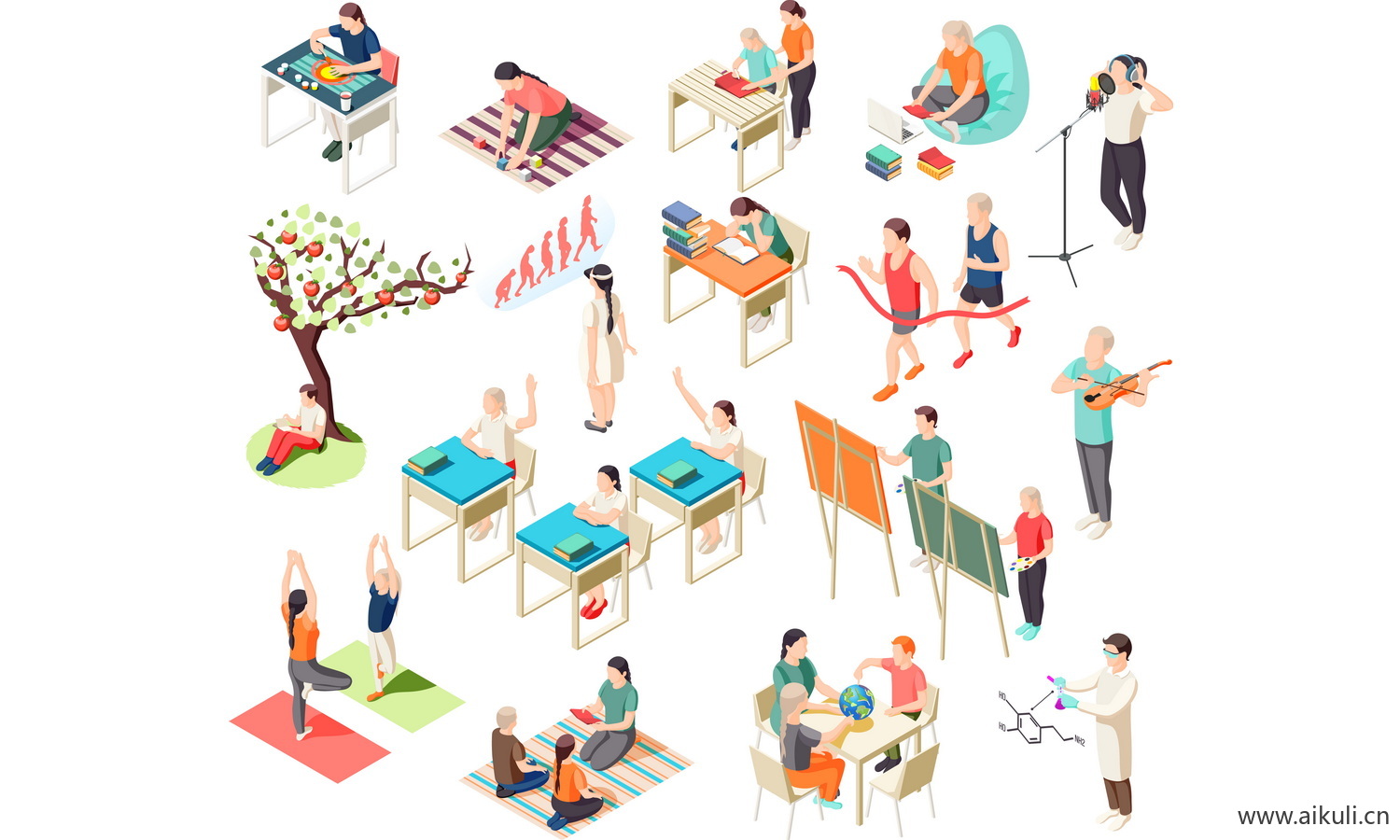 插画风校园人物场景分析效果图