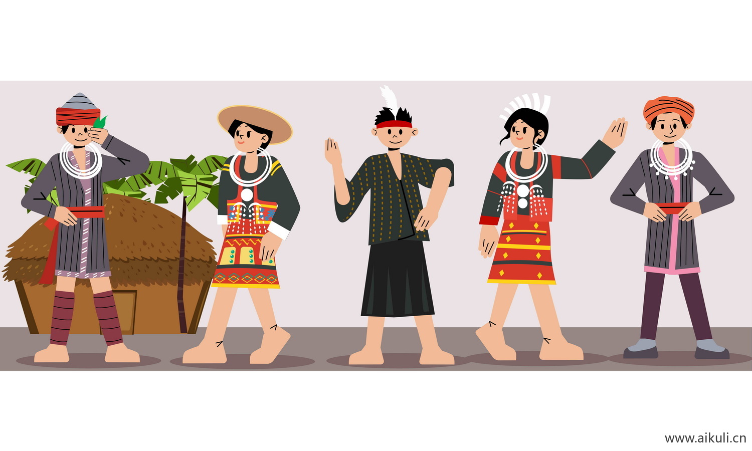 黎族-五十六个民族人物AI矢量素材