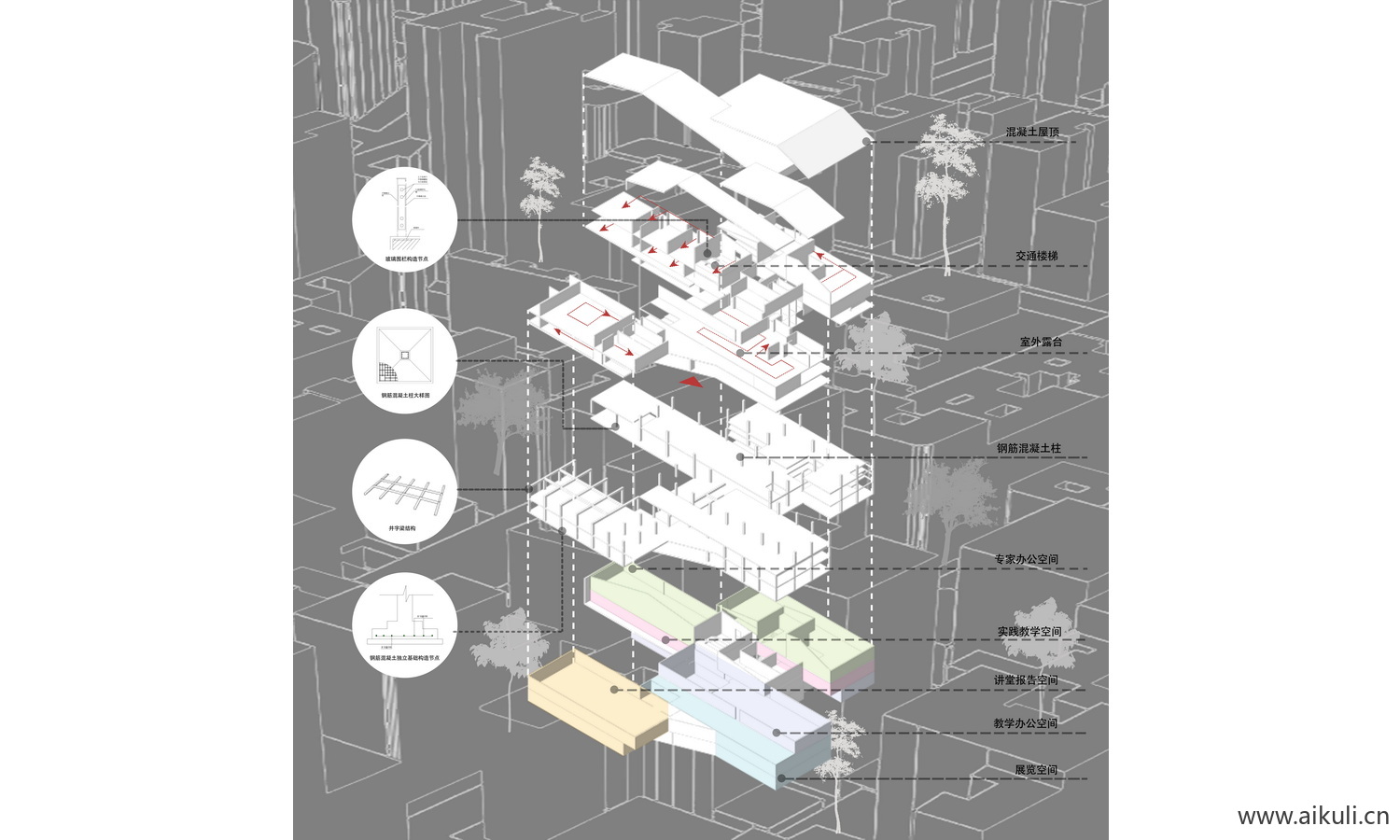 爆炸分层 轴侧建筑景观空间 插画风ps展板素材