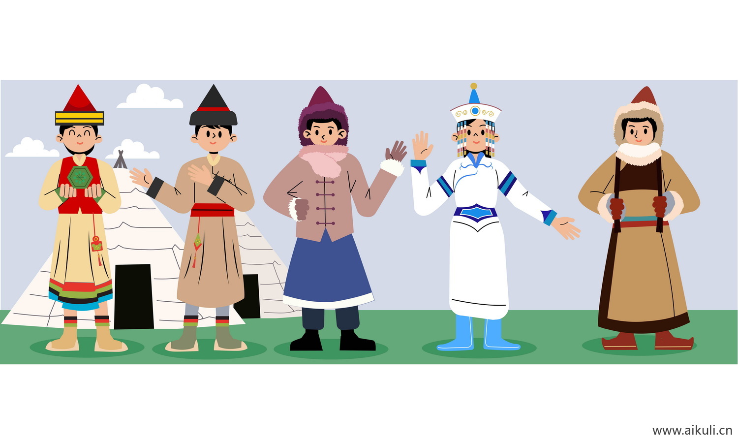 鄂温克族-五十六个民族人物AI矢量素材