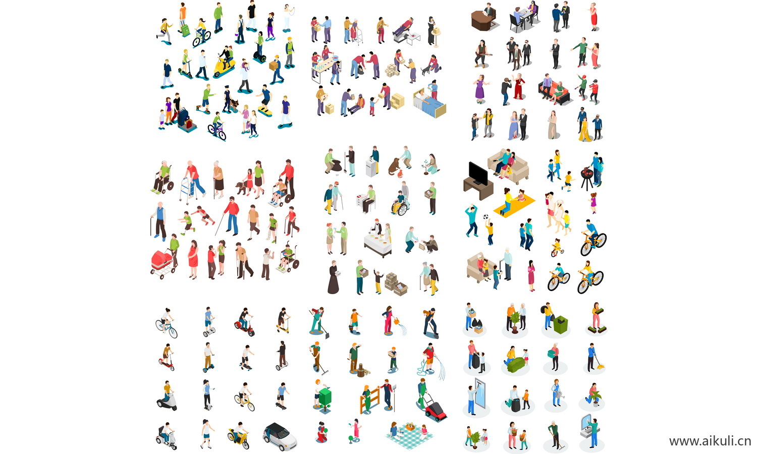 轴测矢量插画人物素材AI矢量图