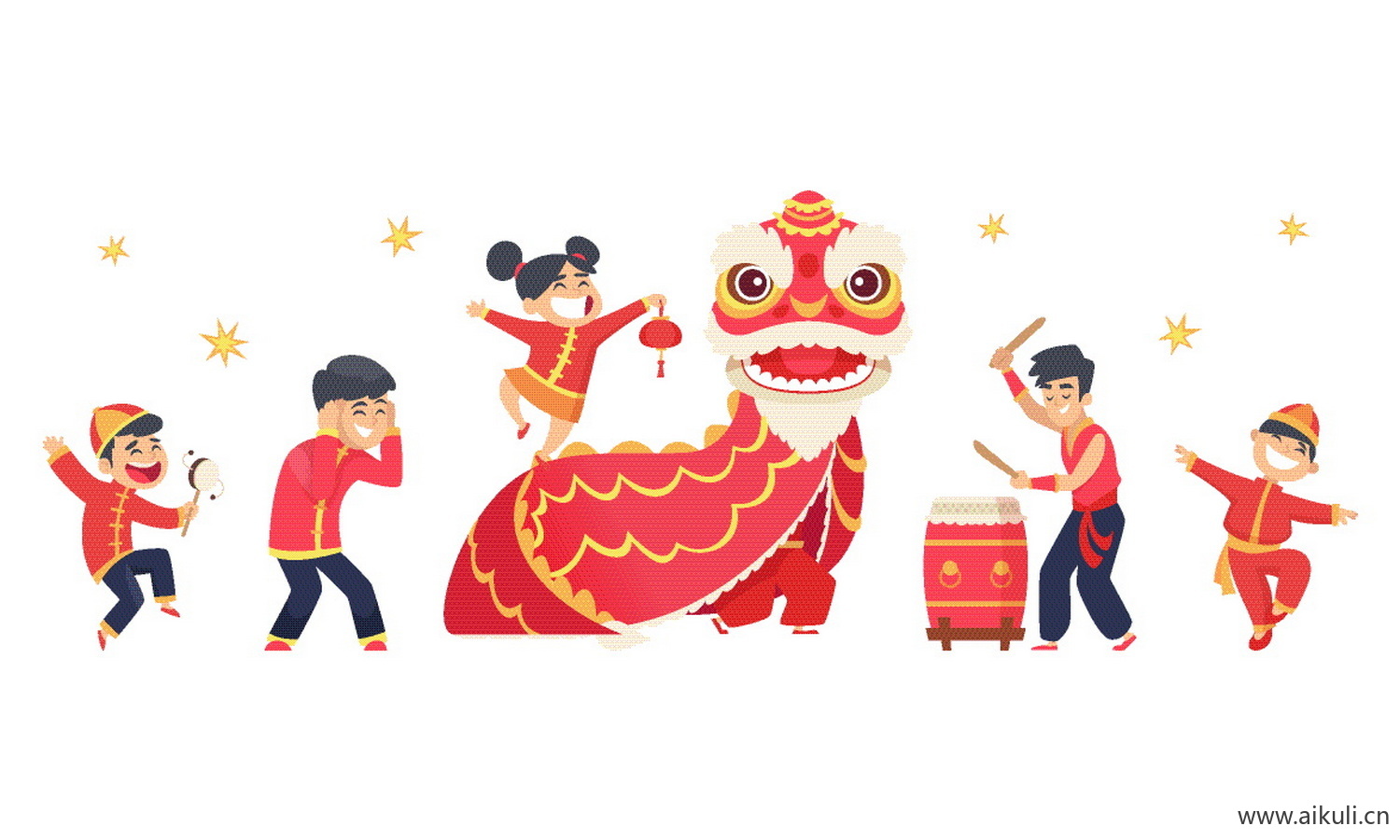 EPS矢量舞龙舞狮-春节传统庆典民俗元素插画