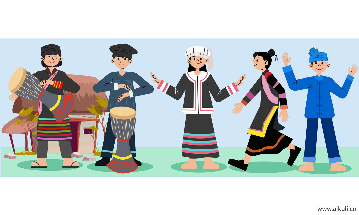 拉祜族-五十六个民族人物AI矢量素材
