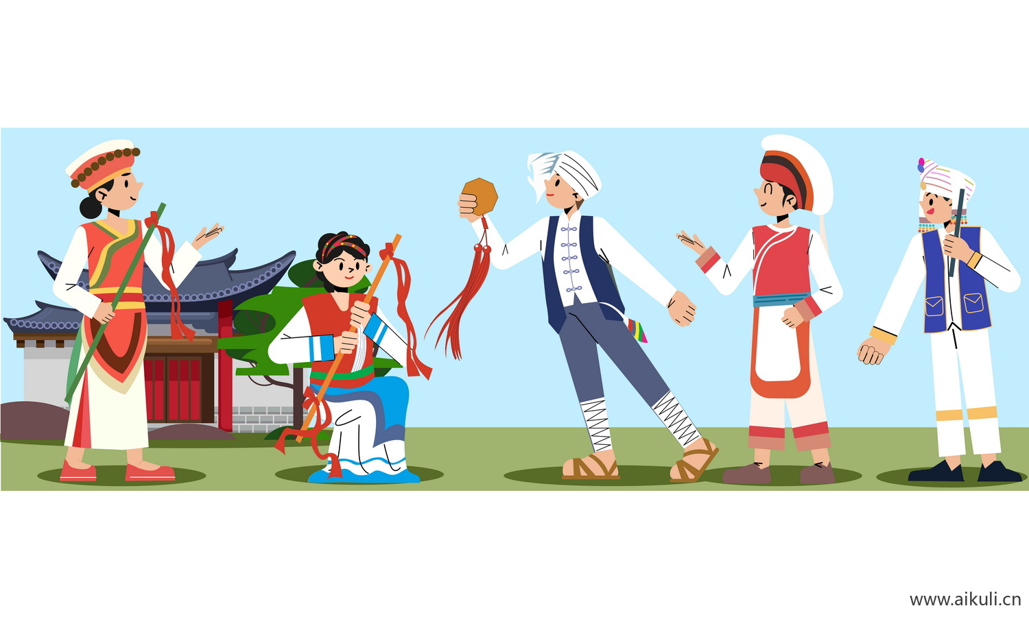 白族-五十六个民族人物AI矢量素材