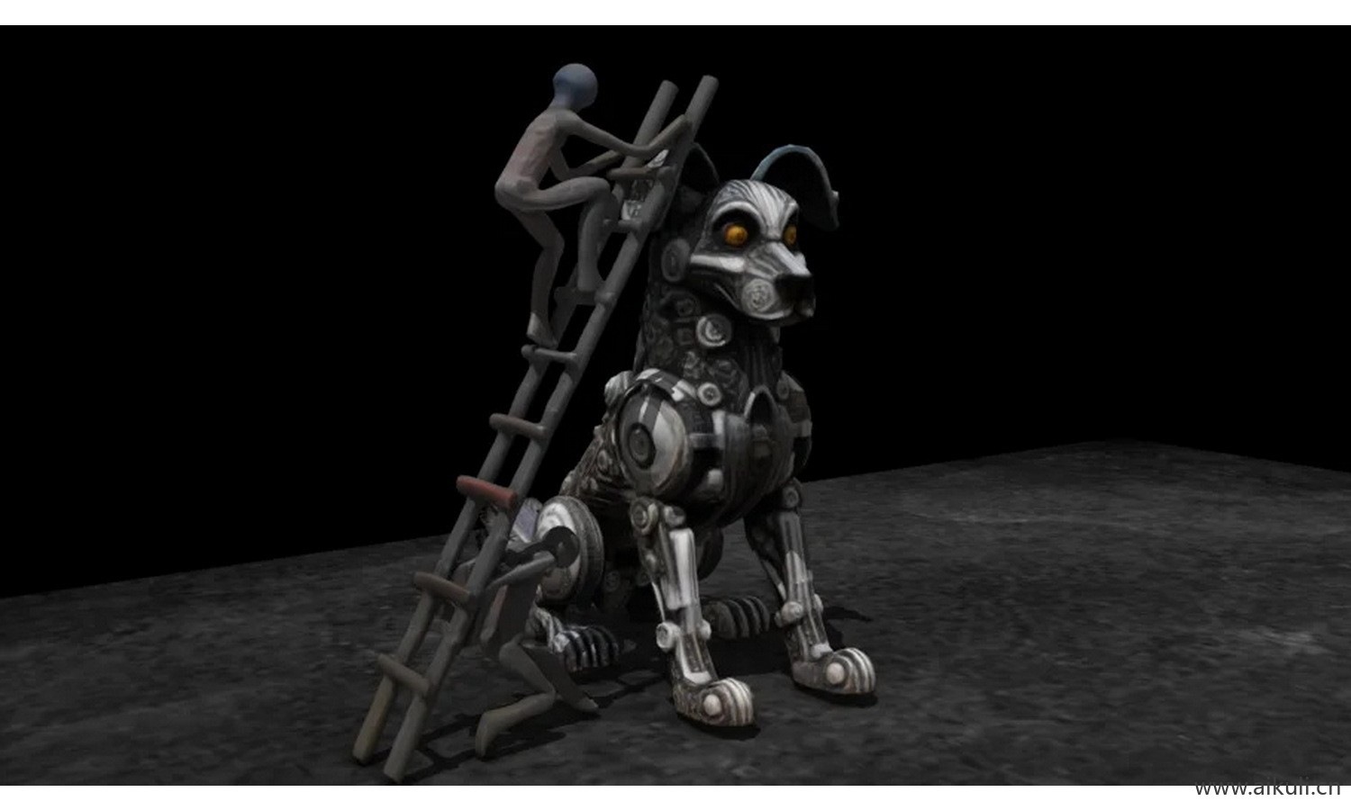 金属艺术艺术作品机器狗 木头人 梯子
