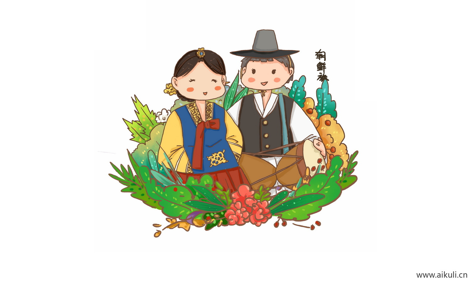 朝鲜族_56个民族卡通人物PNG免扣