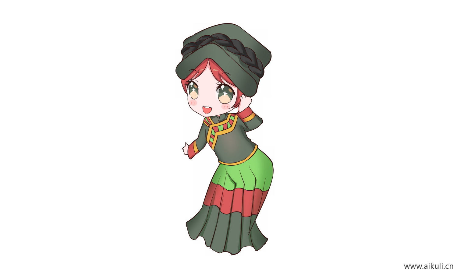 彝族少女_56个民族卡通人物PNG免扣