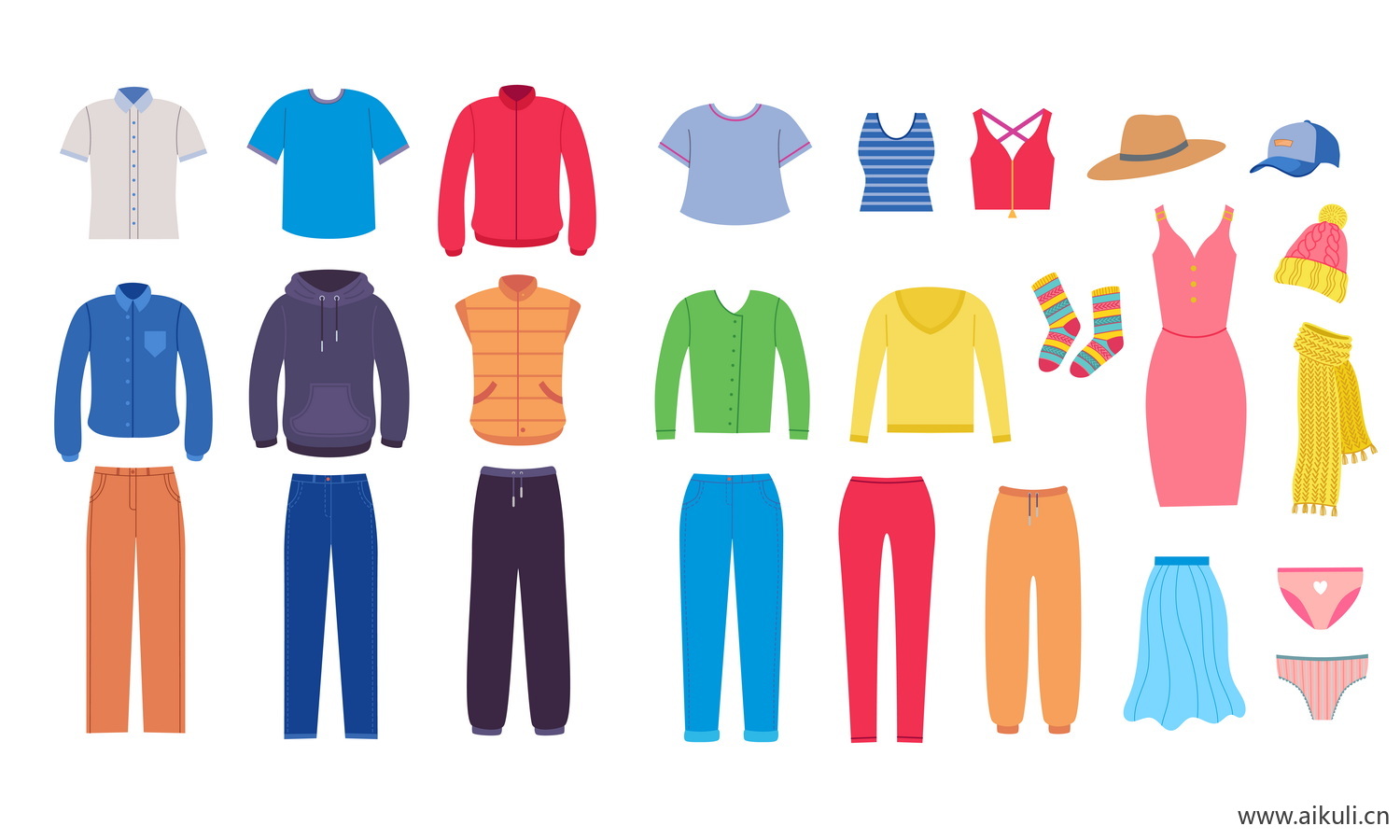 服装服饰衣服裤子鞋帽子卡通手绘EPS矢量设计