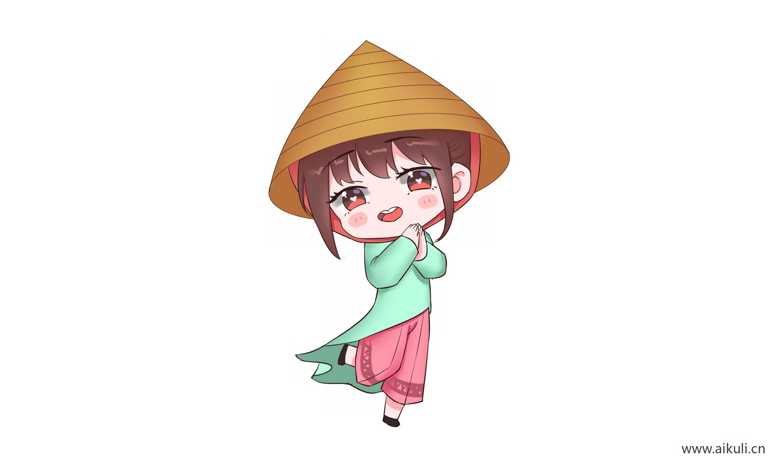 京族少女_56个民族卡通人物PNG免扣