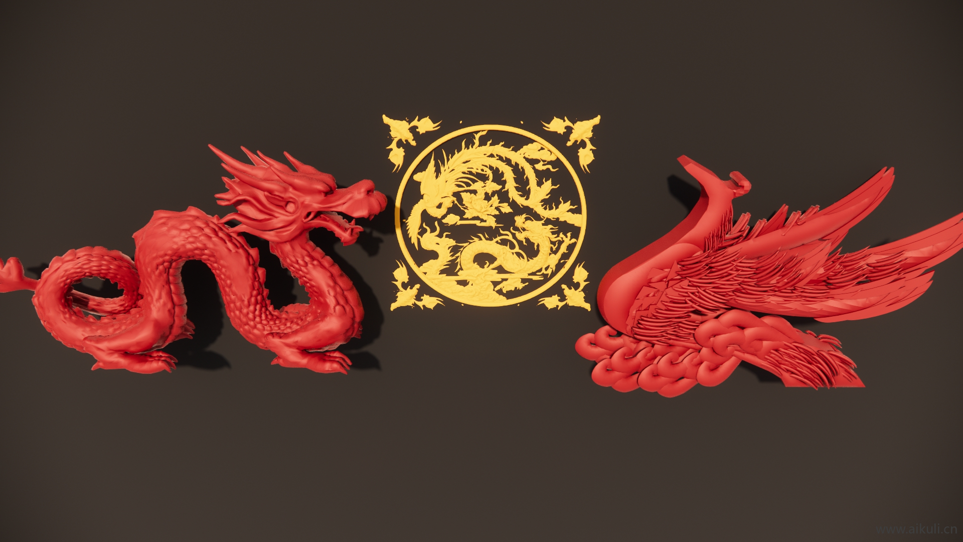 龙凤雕塑草图大师模型(ID38208)
