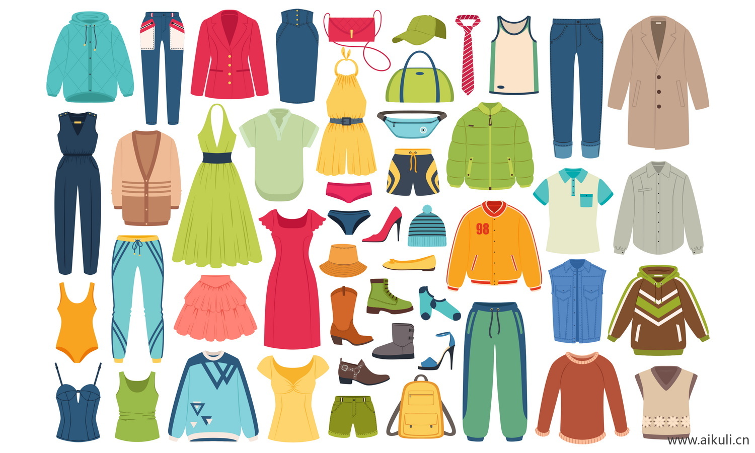 服装服饰衣服裤子鞋帽子卡通手绘EPS矢量