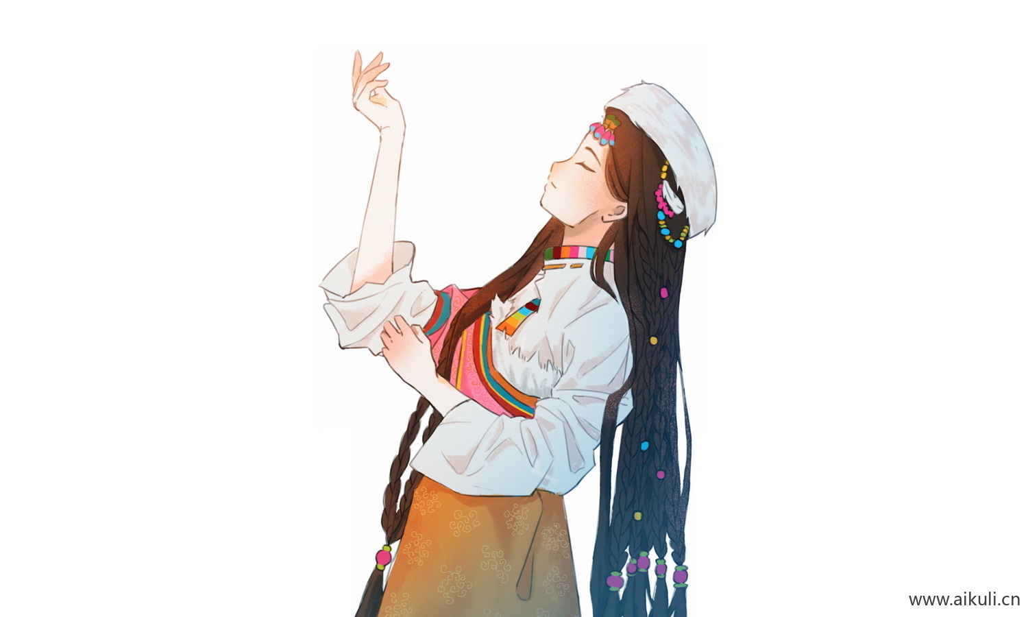 藏族少女_56个民族卡通人物PNG免扣