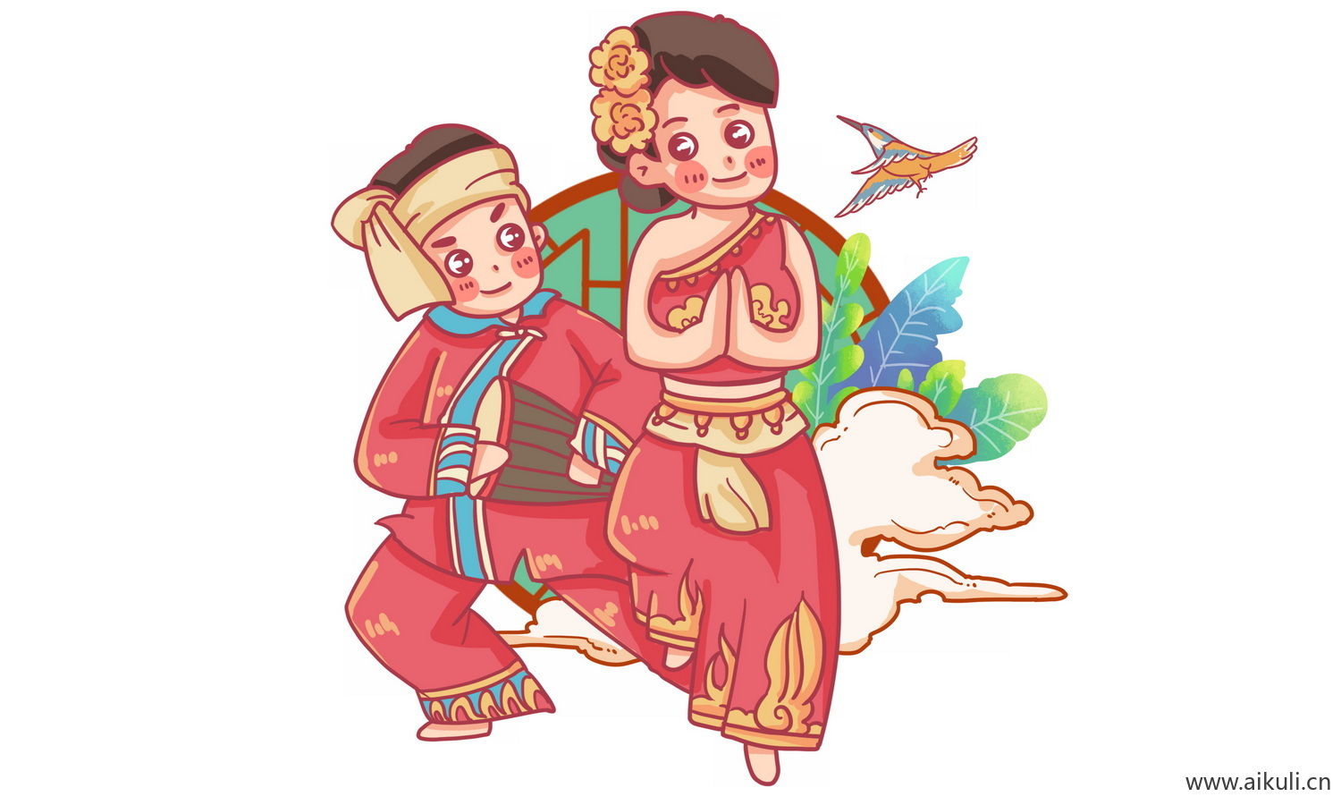 傣族_56个民族卡通人物PNG免扣 (1)