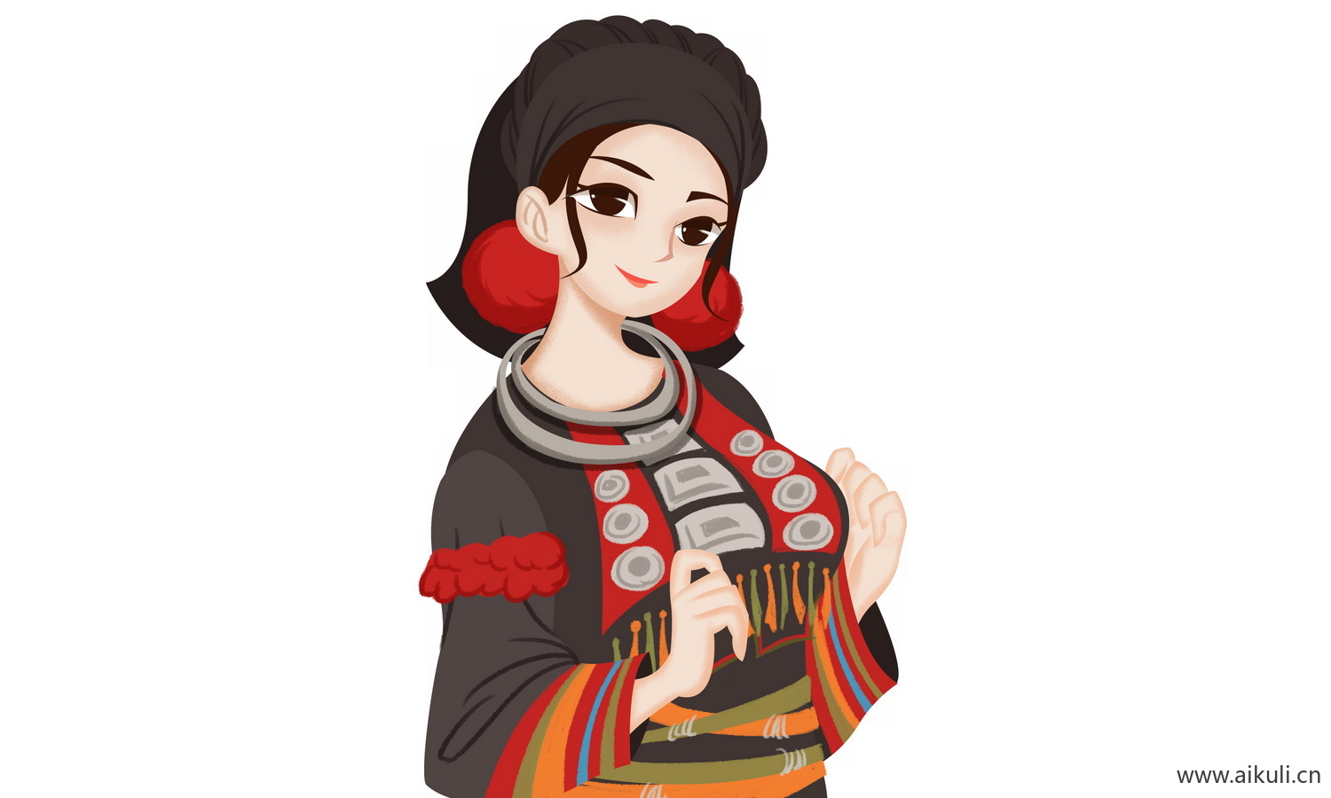 德昂族少女_56个民族卡通人物PNG免扣