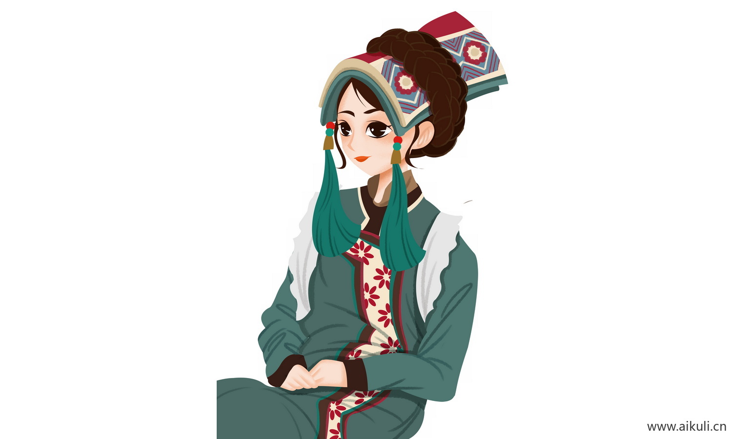 怒族少女_56个民族卡通人物PNG免扣
