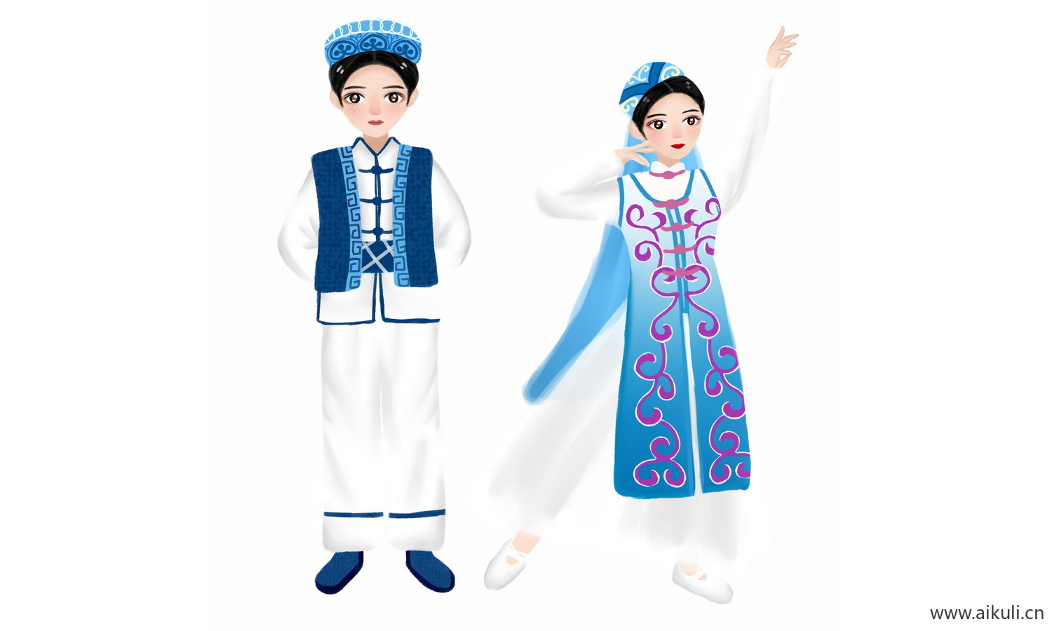 回族人物服饰_56个民族卡通人物PNG免扣