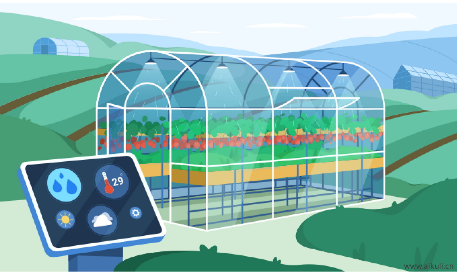 卡通插画智慧农场牧场科技EPS矢量图现代化农业生产种植场景