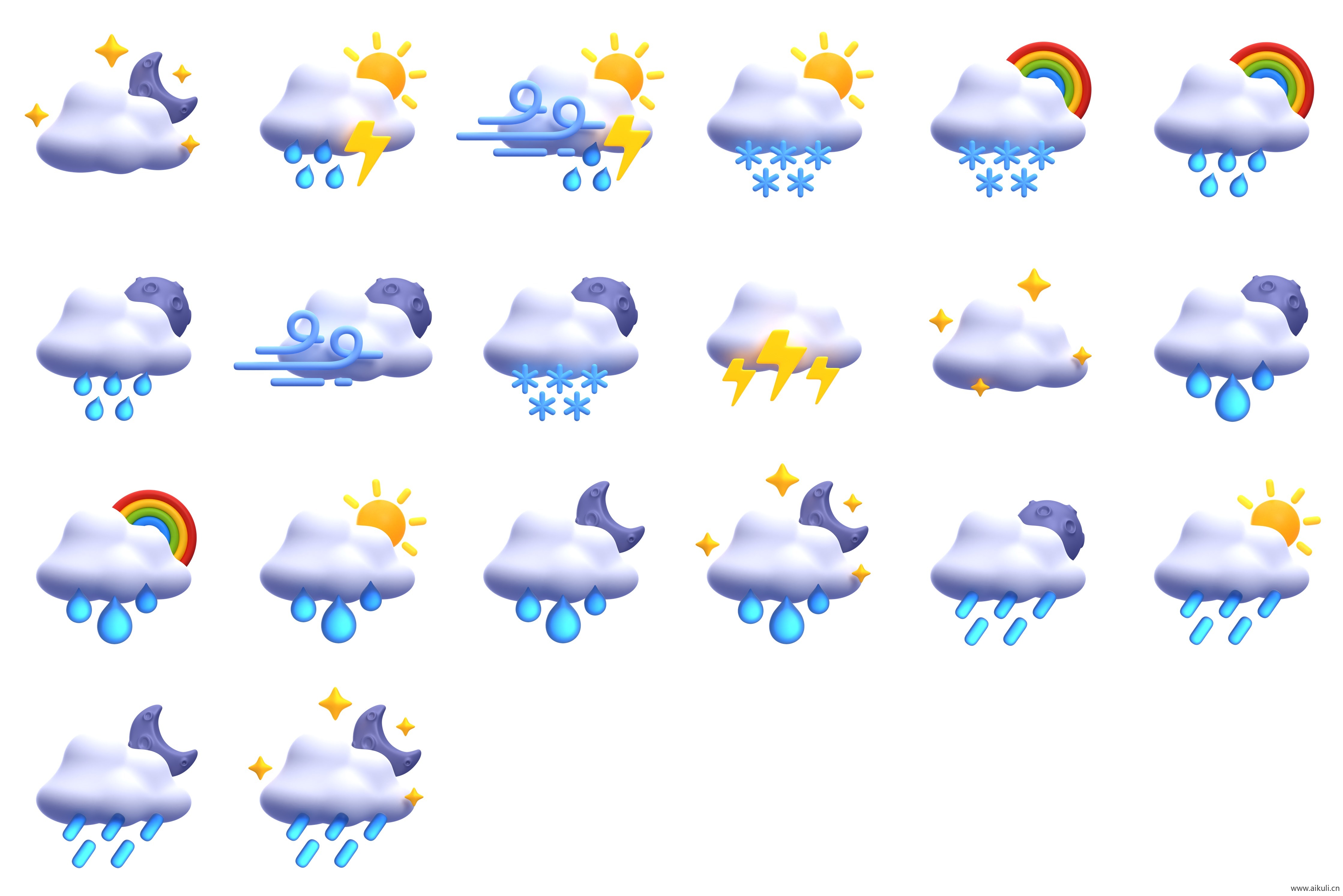png免抠图片立体天气预报下雨天晴多云下雪图标元素