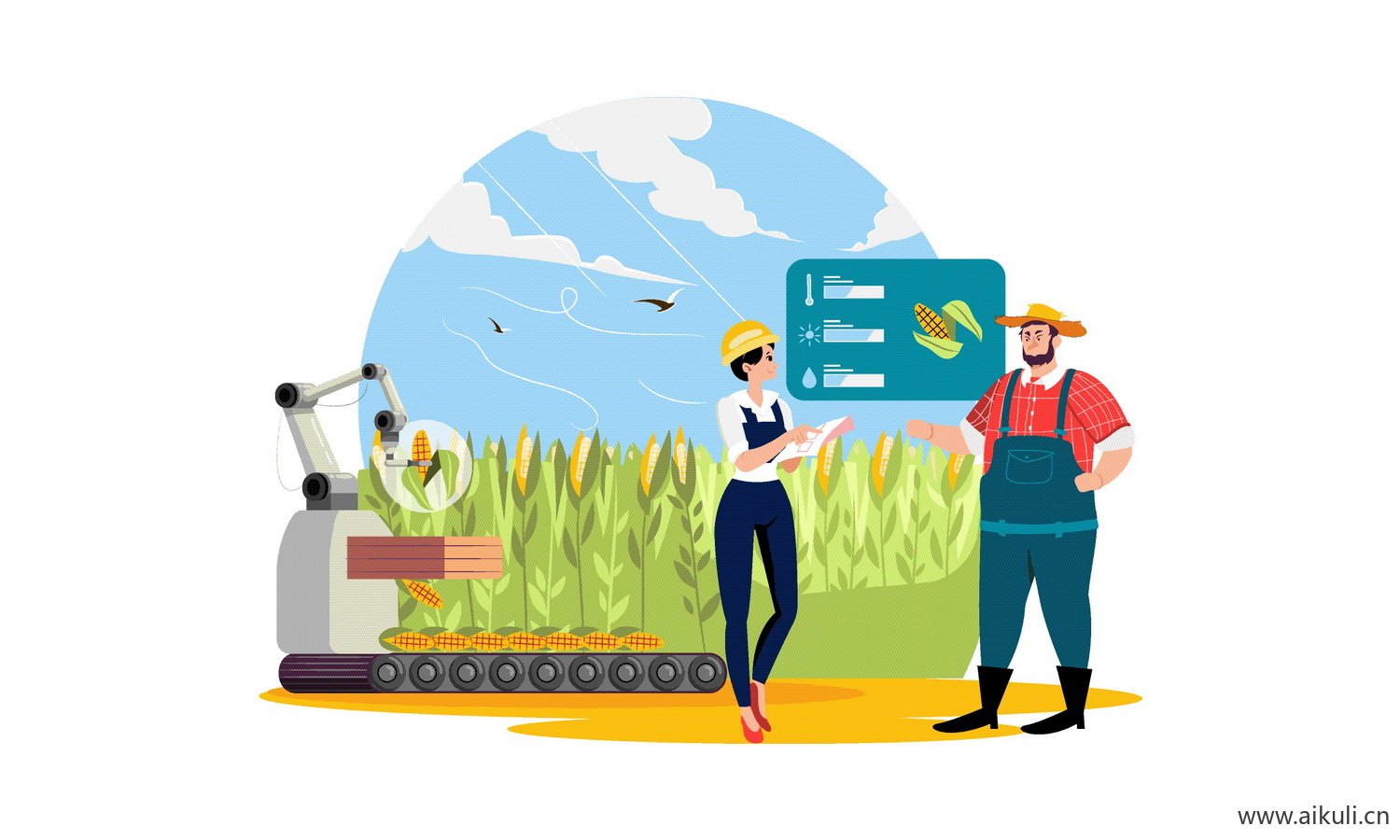 EPS矢量图卡通插画智慧农场牧场科技N-现代化农业生产种植场景图案