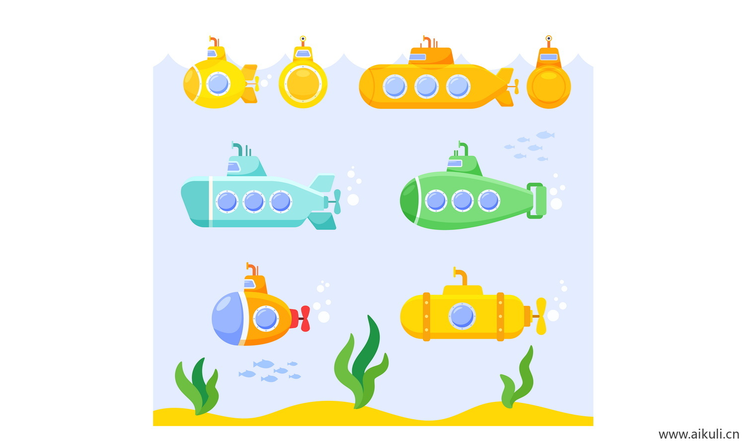 卡通EPS矢量材潜艇潜水艇L-海底观光插画图片量材